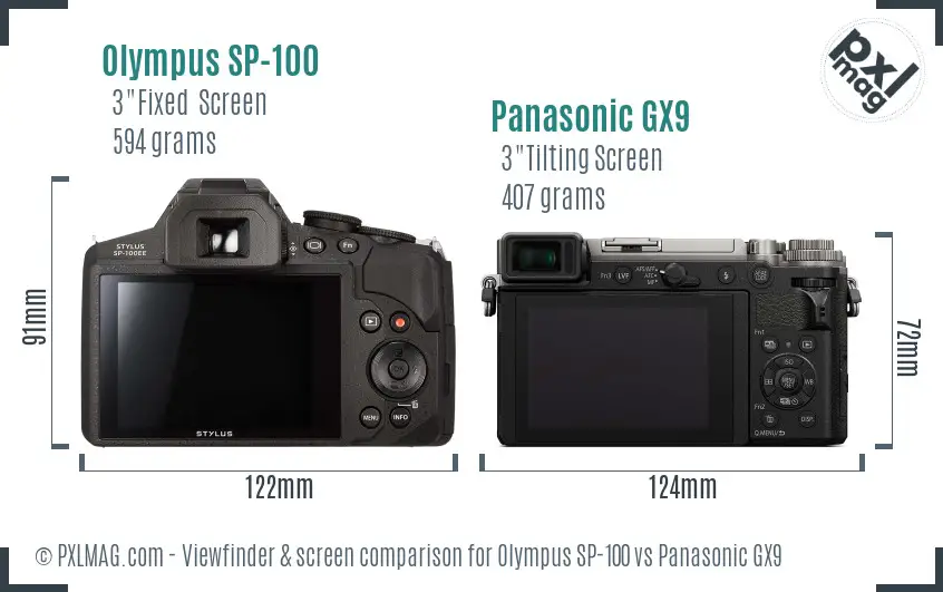 Olympus SP-100 vs Panasonic GX9 Screen and Viewfinder comparison