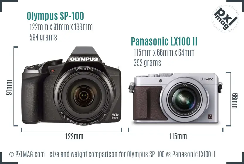 Olympus SP-100 vs Panasonic LX100 II size comparison