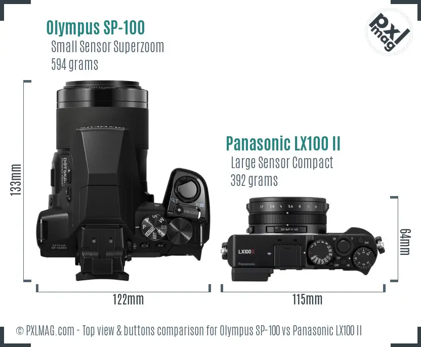 Olympus SP-100 vs Panasonic LX100 II top view buttons comparison