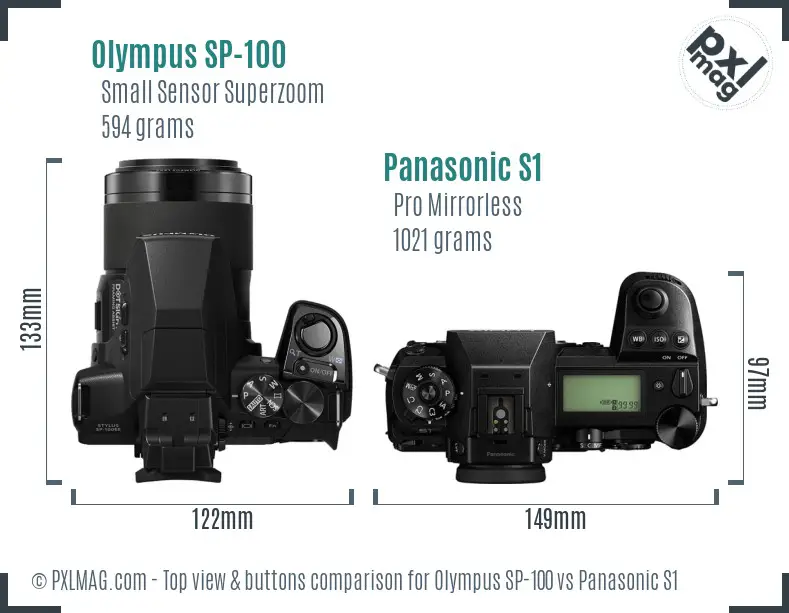 Olympus SP-100 vs Panasonic S1 top view buttons comparison