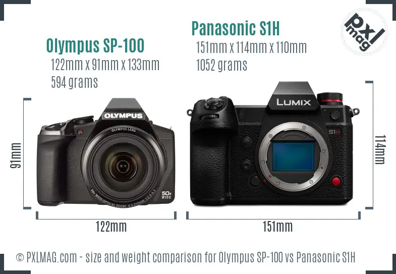 Olympus SP-100 vs Panasonic S1H size comparison