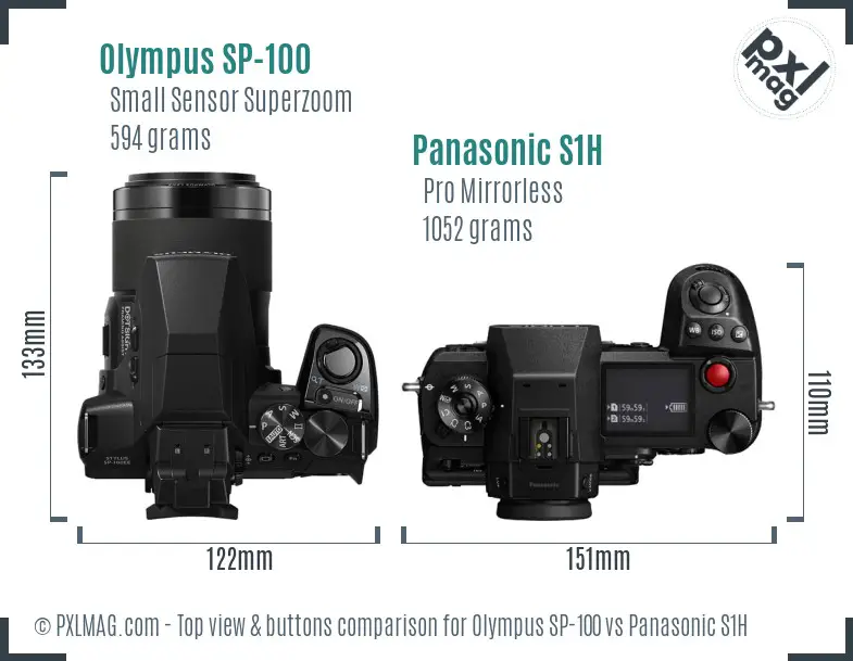 Olympus SP-100 vs Panasonic S1H top view buttons comparison