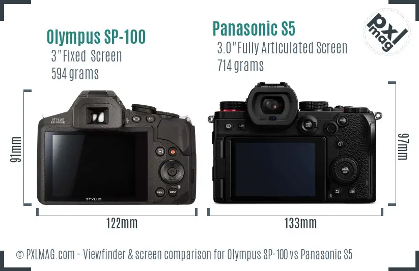 Olympus SP-100 vs Panasonic S5 Screen and Viewfinder comparison