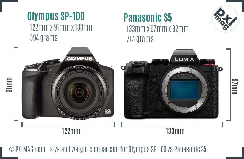 Olympus SP-100 vs Panasonic S5 size comparison