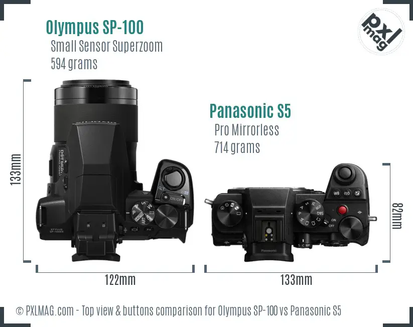 Olympus SP-100 vs Panasonic S5 top view buttons comparison