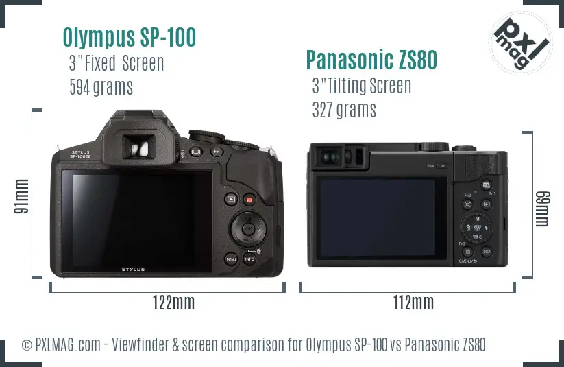 Olympus SP-100 vs Panasonic ZS80 Screen and Viewfinder comparison