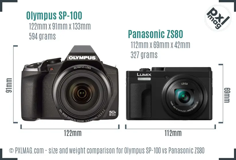 Olympus SP-100 vs Panasonic ZS80 size comparison