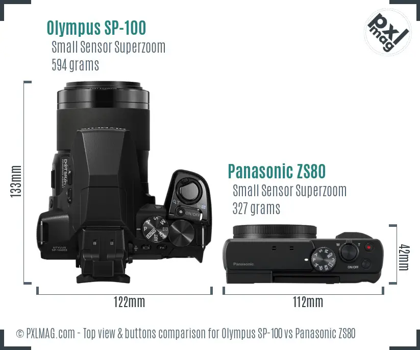 Olympus SP-100 vs Panasonic ZS80 top view buttons comparison