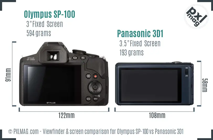 Olympus SP-100 vs Panasonic 3D1 Screen and Viewfinder comparison