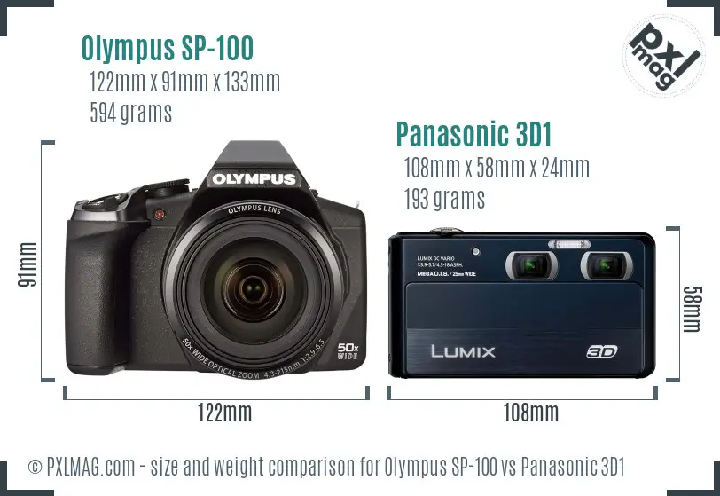 Olympus SP-100 vs Panasonic 3D1 size comparison