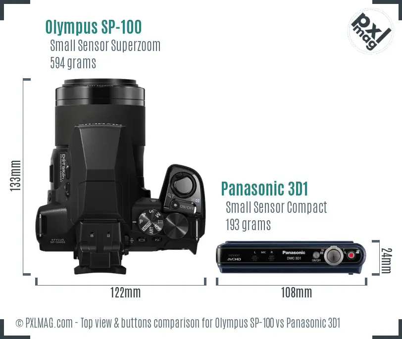 Olympus SP-100 vs Panasonic 3D1 top view buttons comparison