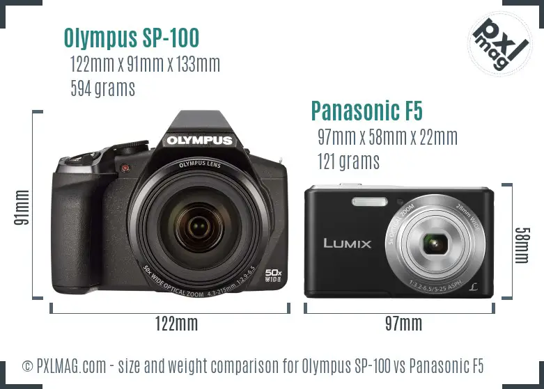 Olympus SP-100 vs Panasonic F5 size comparison
