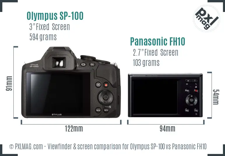Olympus SP-100 vs Panasonic FH10 Screen and Viewfinder comparison