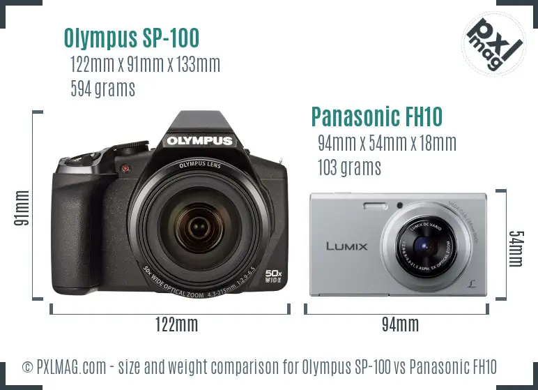 Olympus SP-100 vs Panasonic FH10 size comparison