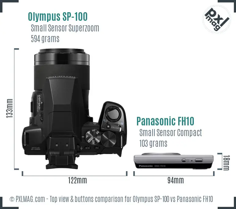 Olympus SP-100 vs Panasonic FH10 top view buttons comparison