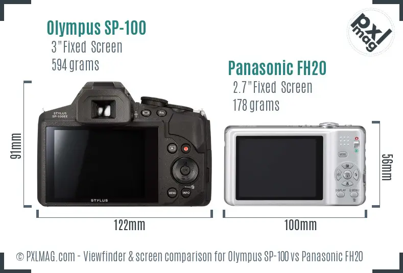 Olympus SP-100 vs Panasonic FH20 Screen and Viewfinder comparison