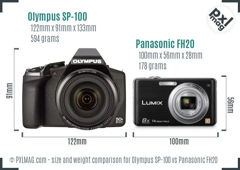 Olympus SP-100 vs Panasonic FH20 size comparison