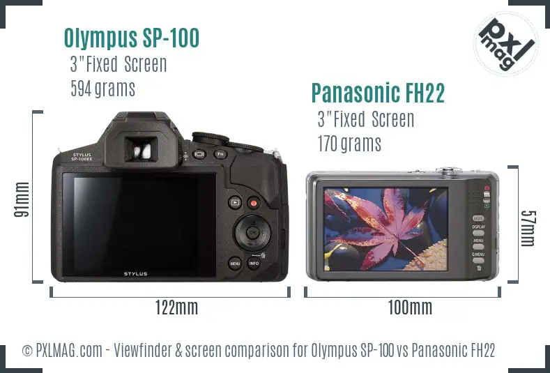 Olympus SP-100 vs Panasonic FH22 Screen and Viewfinder comparison