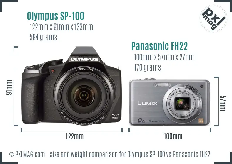Olympus SP-100 vs Panasonic FH22 size comparison
