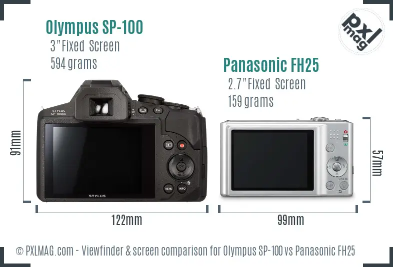 Olympus SP-100 vs Panasonic FH25 Screen and Viewfinder comparison