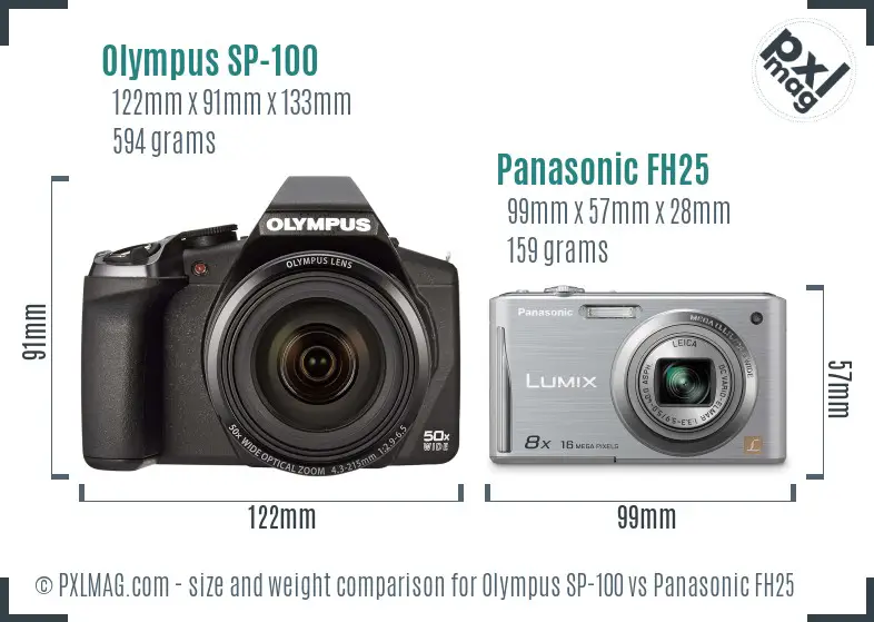 Olympus SP-100 vs Panasonic FH25 size comparison