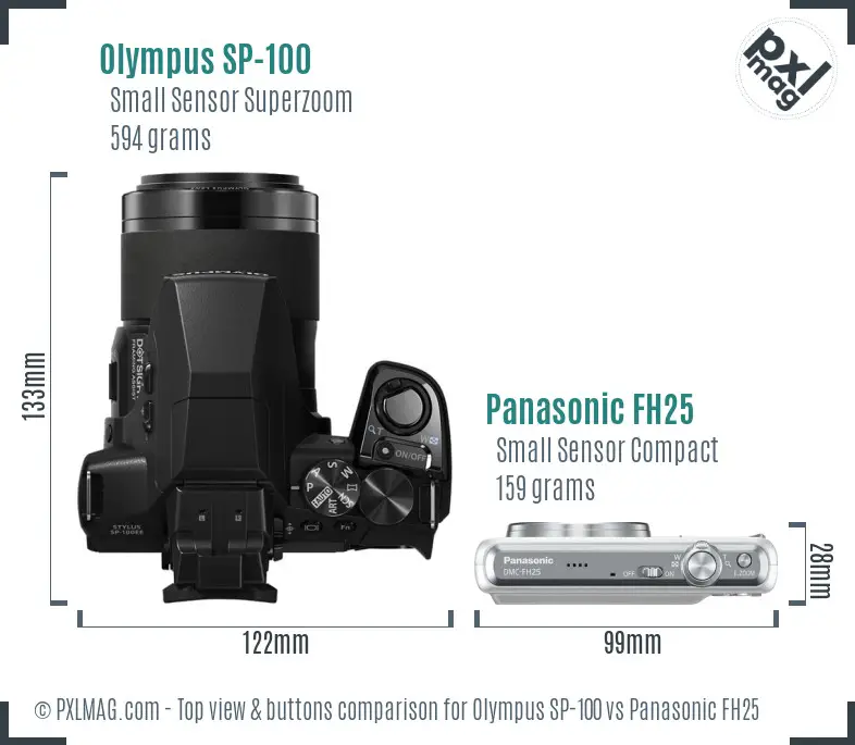 Olympus SP-100 vs Panasonic FH25 top view buttons comparison