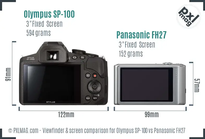 Olympus SP-100 vs Panasonic FH27 Screen and Viewfinder comparison