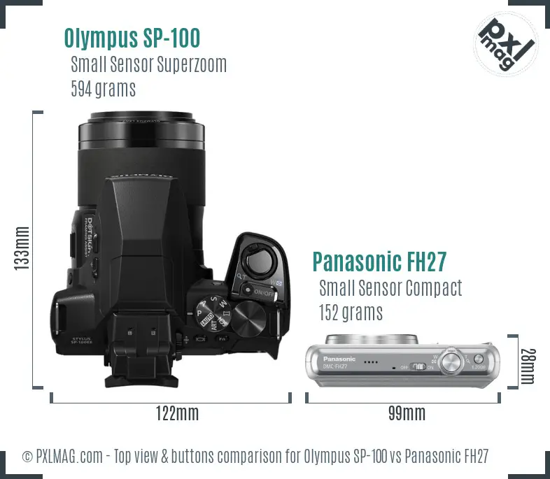 Olympus SP-100 vs Panasonic FH27 top view buttons comparison