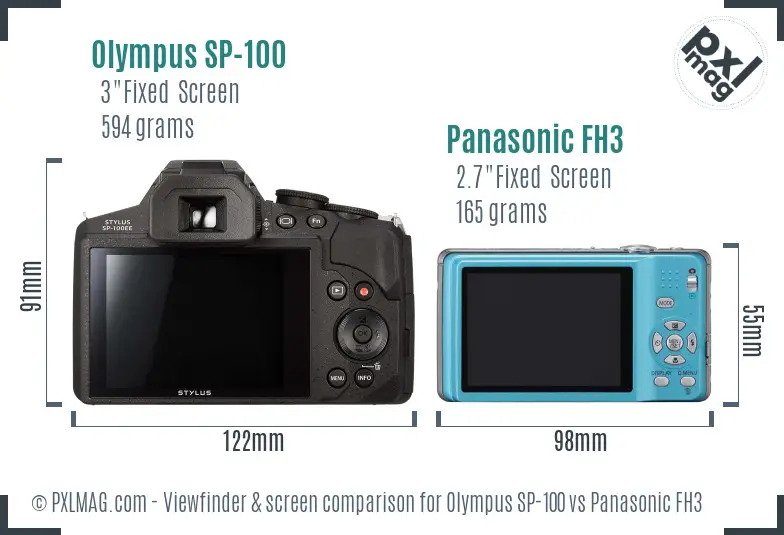 Olympus SP-100 vs Panasonic FH3 Screen and Viewfinder comparison