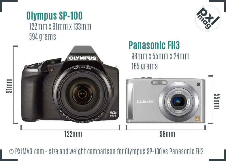 Olympus SP-100 vs Panasonic FH3 size comparison
