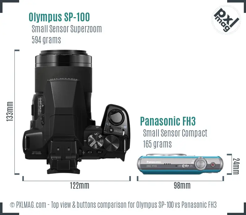 Olympus SP-100 vs Panasonic FH3 top view buttons comparison