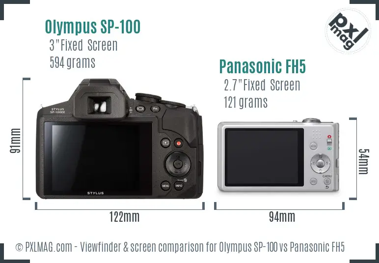 Olympus SP-100 vs Panasonic FH5 Screen and Viewfinder comparison