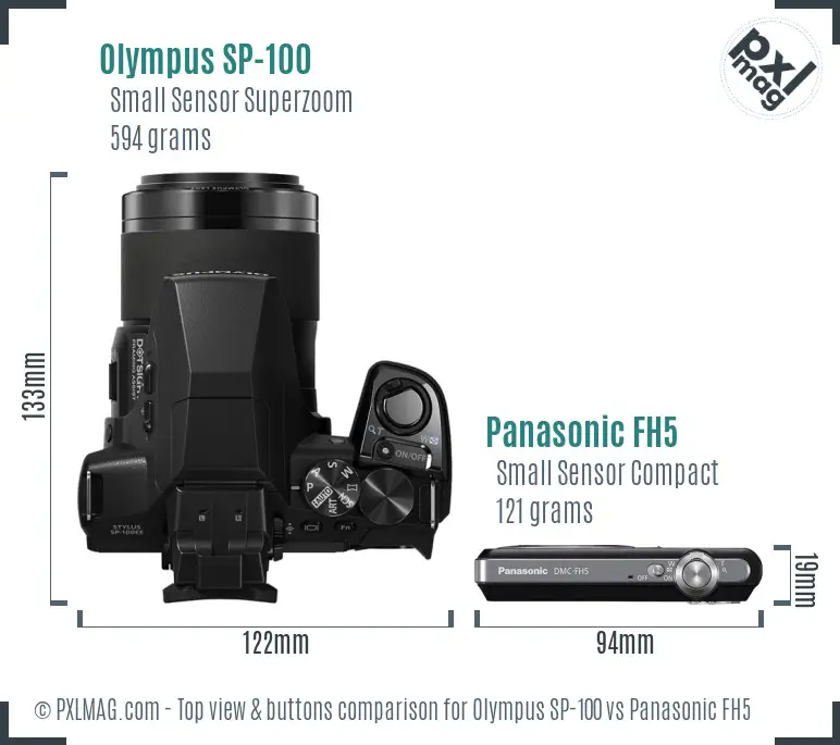 Olympus SP-100 vs Panasonic FH5 top view buttons comparison