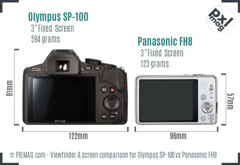 Olympus SP-100 vs Panasonic FH8 Screen and Viewfinder comparison
