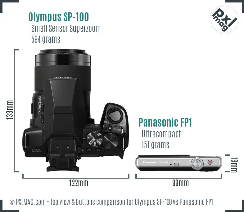 Olympus SP-100 vs Panasonic FP1 top view buttons comparison