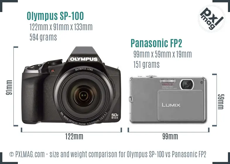 Olympus SP-100 vs Panasonic FP2 size comparison