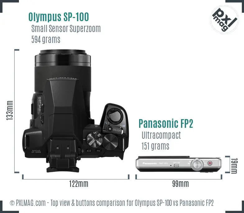 Olympus SP-100 vs Panasonic FP2 top view buttons comparison