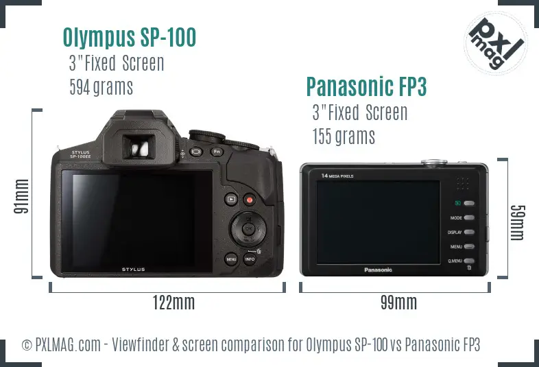 Olympus SP-100 vs Panasonic FP3 Screen and Viewfinder comparison