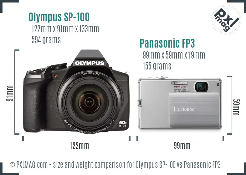 Olympus SP-100 vs Panasonic FP3 size comparison