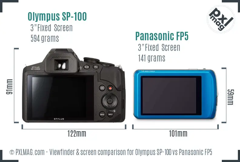 Olympus SP-100 vs Panasonic FP5 Screen and Viewfinder comparison
