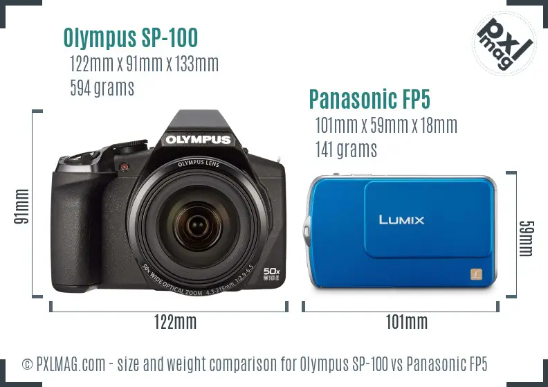 Olympus SP-100 vs Panasonic FP5 size comparison