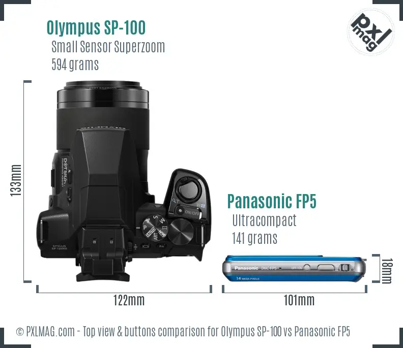 Olympus SP-100 vs Panasonic FP5 top view buttons comparison
