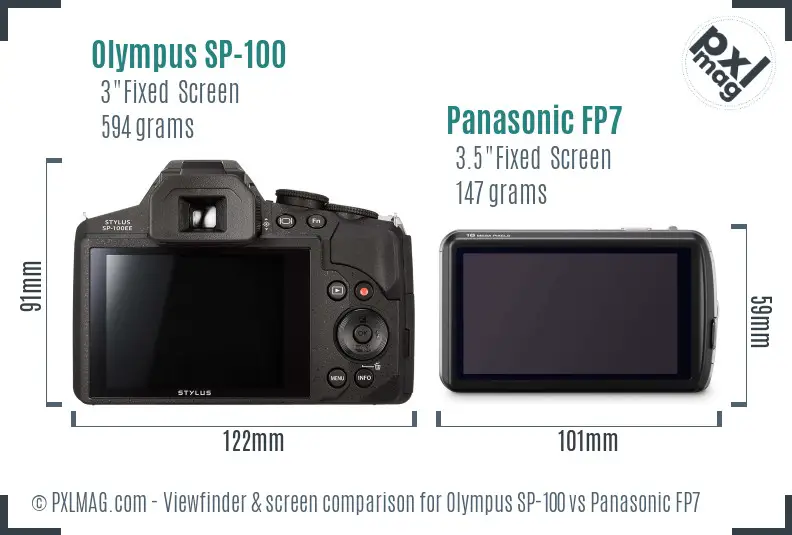 Olympus SP-100 vs Panasonic FP7 Screen and Viewfinder comparison