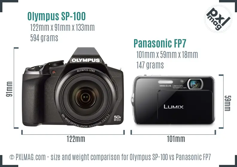 Olympus SP-100 vs Panasonic FP7 size comparison