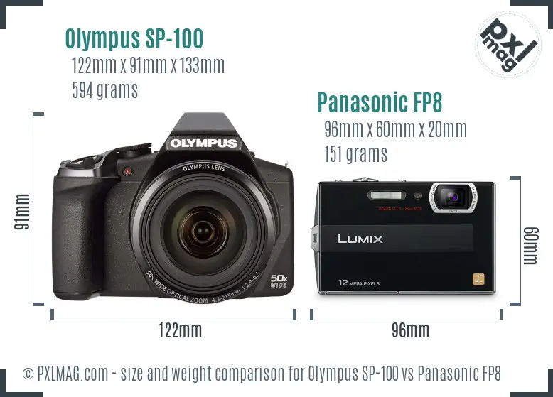 Olympus SP-100 vs Panasonic FP8 size comparison