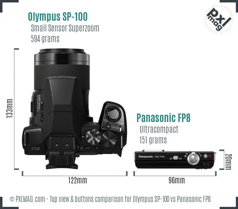 Olympus SP-100 vs Panasonic FP8 top view buttons comparison