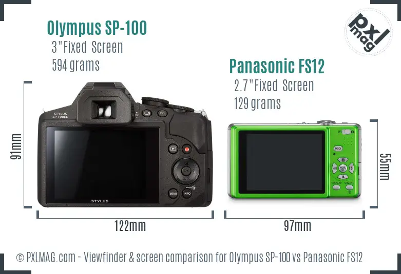 Olympus SP-100 vs Panasonic FS12 Screen and Viewfinder comparison