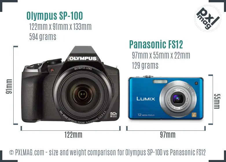 Olympus SP-100 vs Panasonic FS12 size comparison