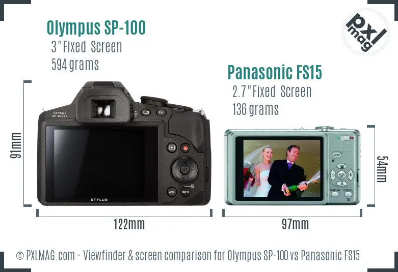 Olympus SP-100 vs Panasonic FS15 Screen and Viewfinder comparison
