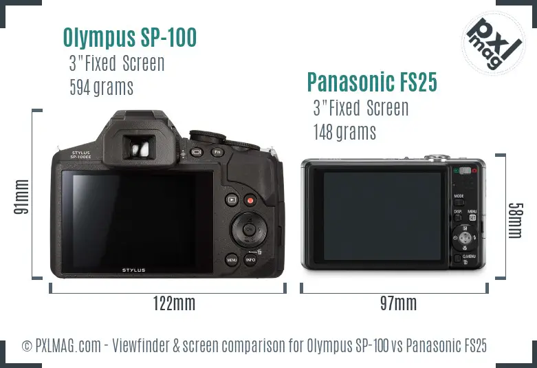 Olympus SP-100 vs Panasonic FS25 Screen and Viewfinder comparison